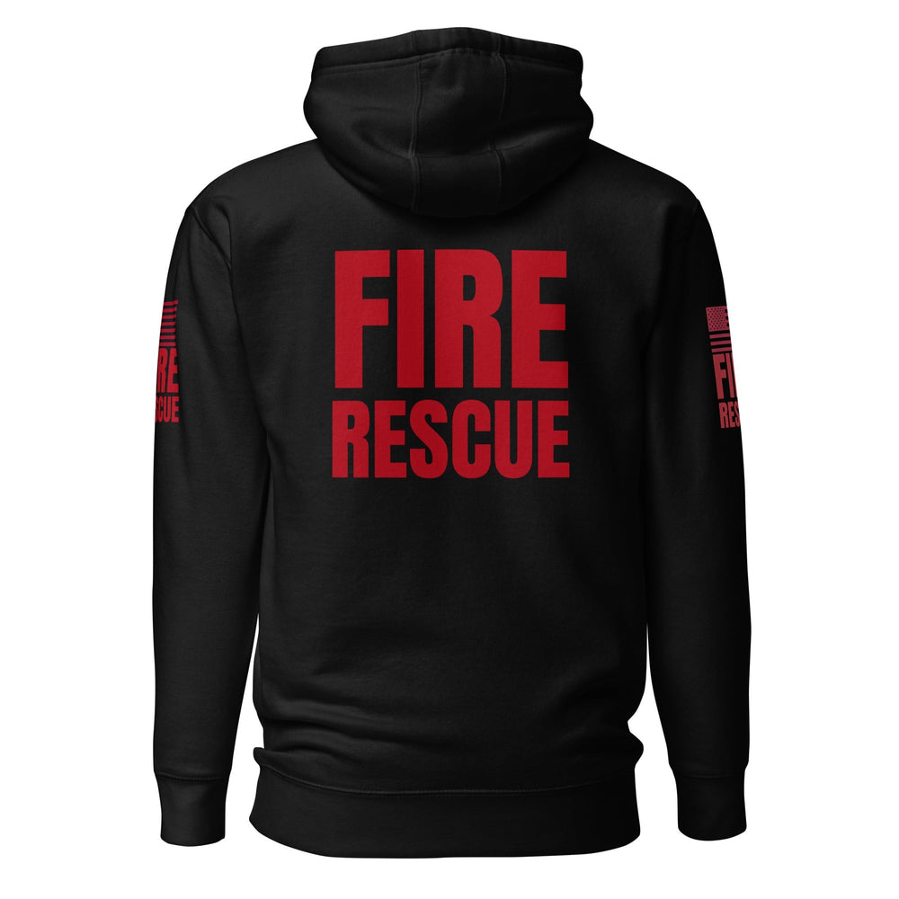 Fire Rescue — Duty Wear Premium Hoodie (Flag & Sleeve Identifier) — Black, back view