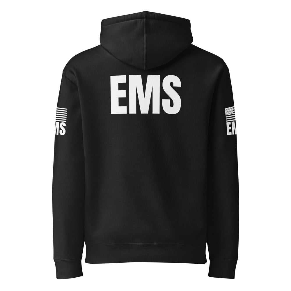 Paramedic / EMT / EMS collection — black EMS heavyweight hoodie, back view