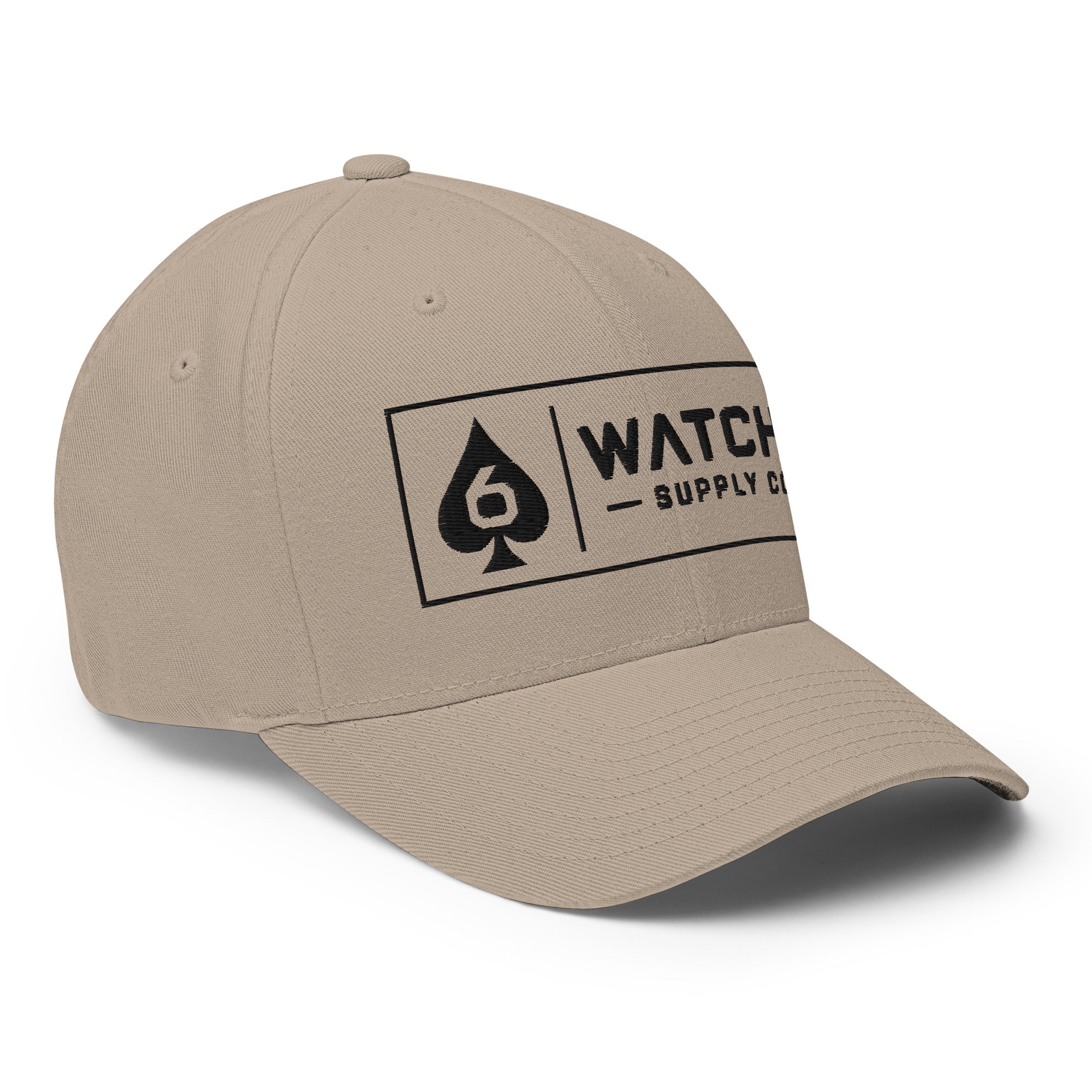 embroidered Watch 6 Six of Spades structured twill cap in Khaki, front view