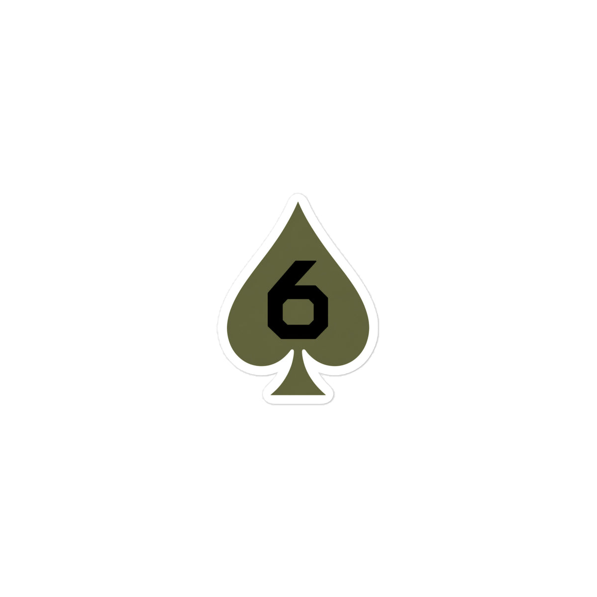 Six of Spades - Morale Patch Sticker (OD Green) — Front view