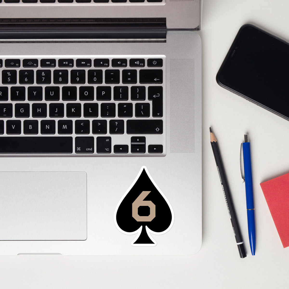 Six of Spades — Morale Patch Sticker (Black) — Front view