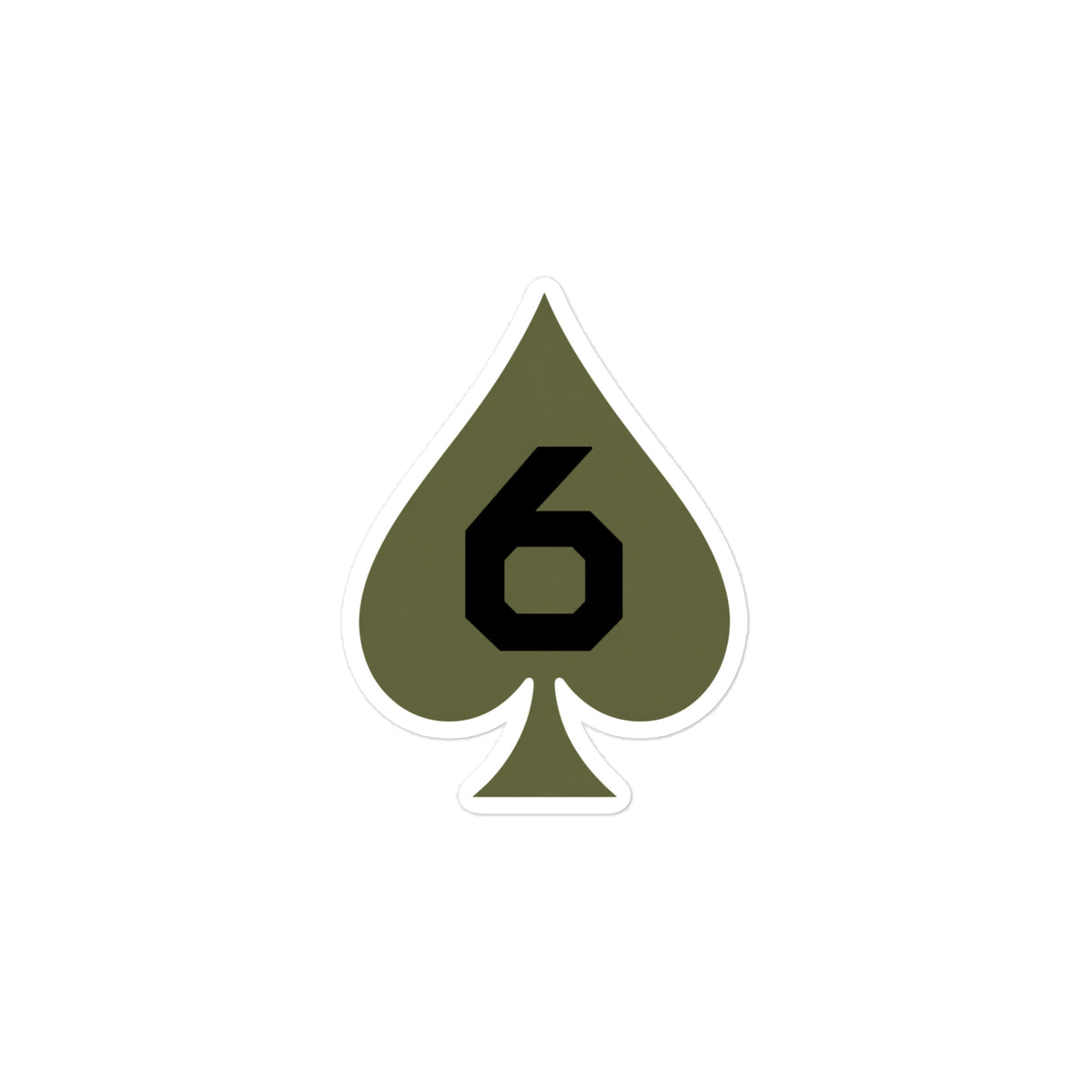 Six of Spades - Morale Patch Sticker (OD Green) — Front view