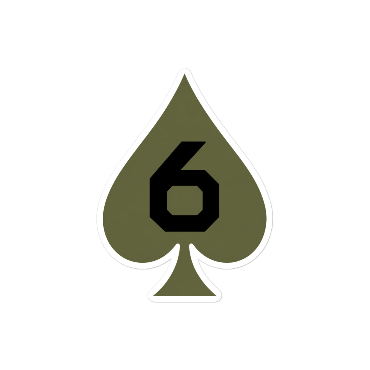 Six of Spades - Morale Patch Sticker (OD Green) — Front view
