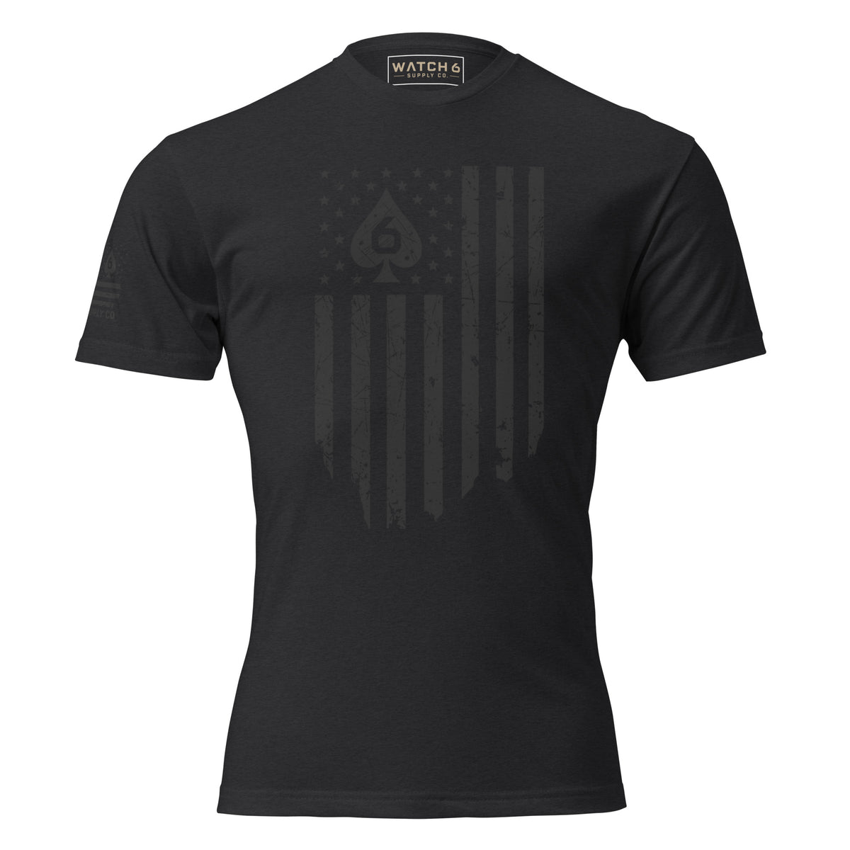 Watch Your Six Flag — Standard Issue T-Shirt — Black, front view