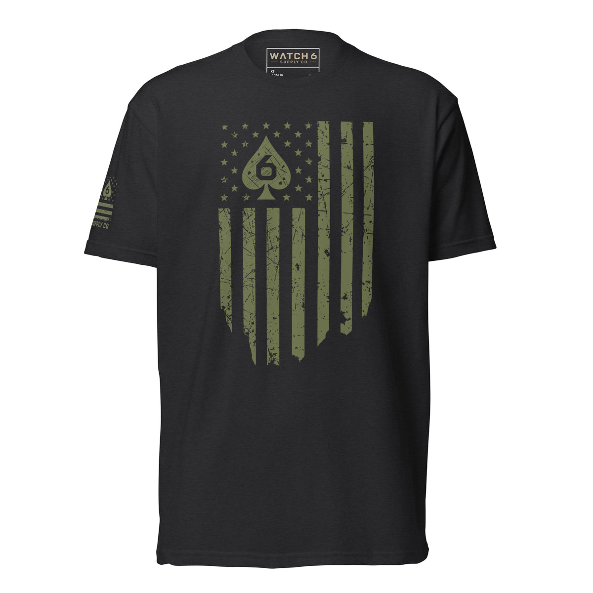Watch Your Six Flag — Standard Issue T-Shirt — Black, front view