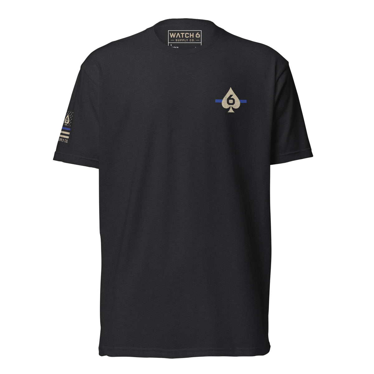 Thin Blue Line — Six of Spade — Honor Series T-Shirt — Black, front view