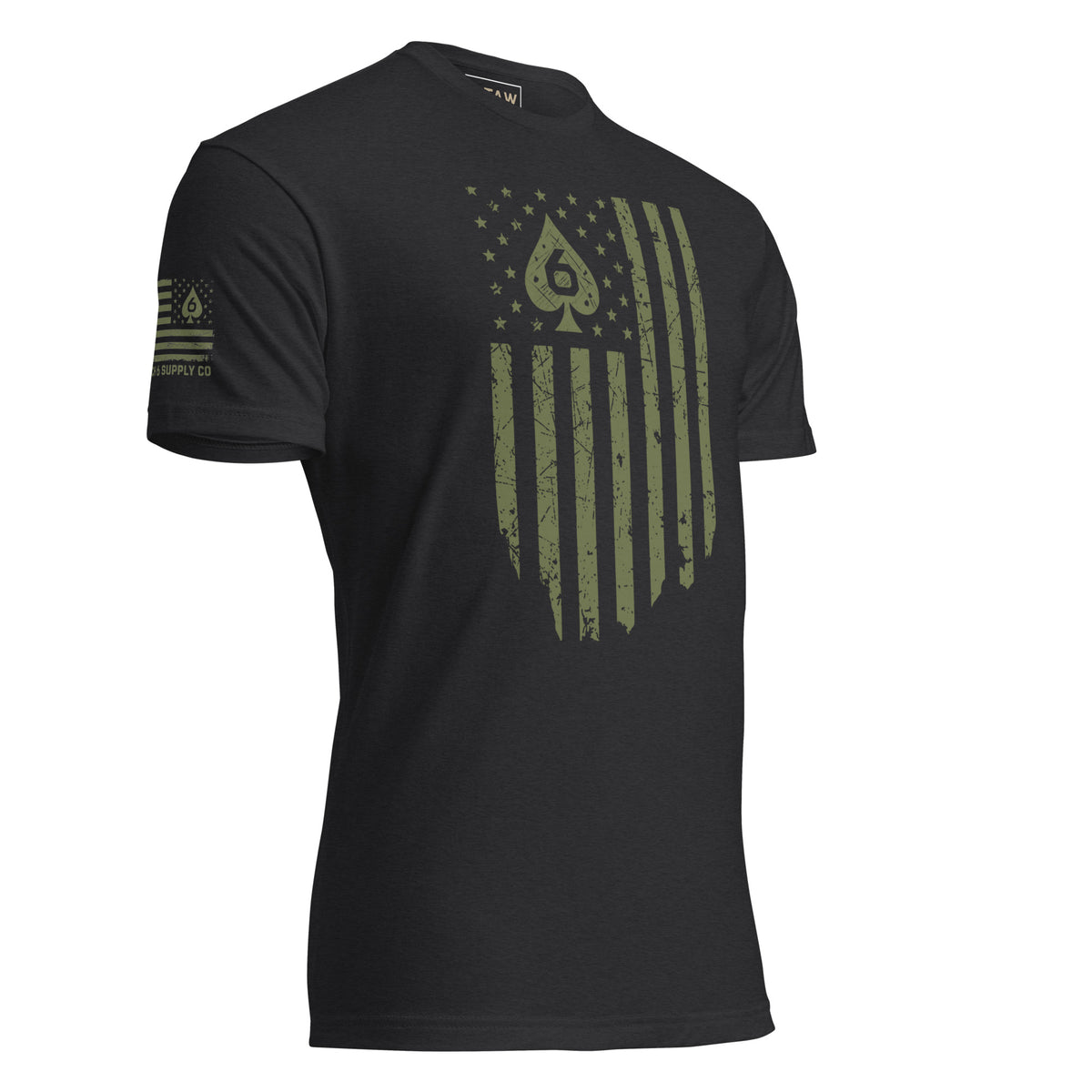 Watch Your Six Flag — Standard Issue T-Shirt — Black, front-right view