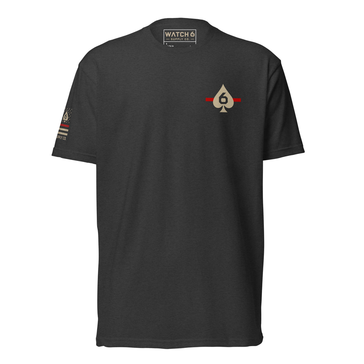 Thin Red Line — Six of Spade — Honor Series T-Shirt — Charcoal, front view