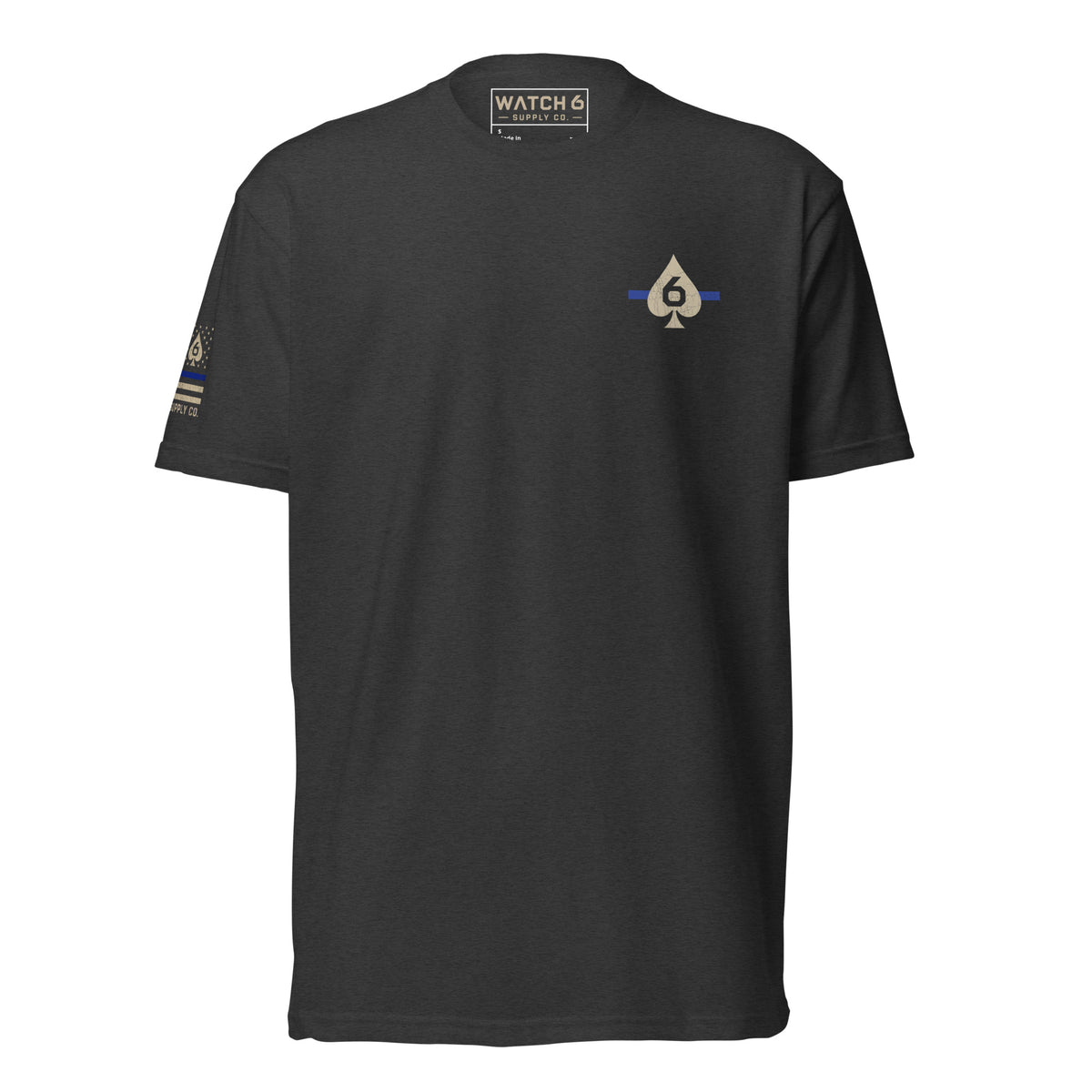 Thin Blue Line — Six of Spade — Honor Series T-Shirt — Charcoal, front view
