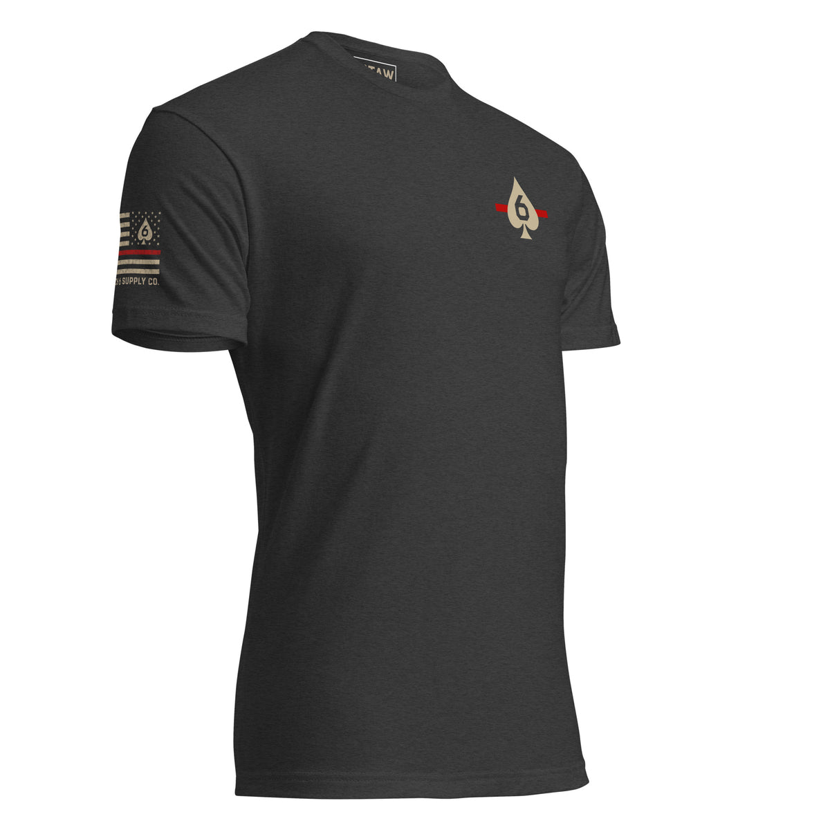 Thin Red Line — Six of Spade — Honor Series T-Shirt — Charcoal, front-right view