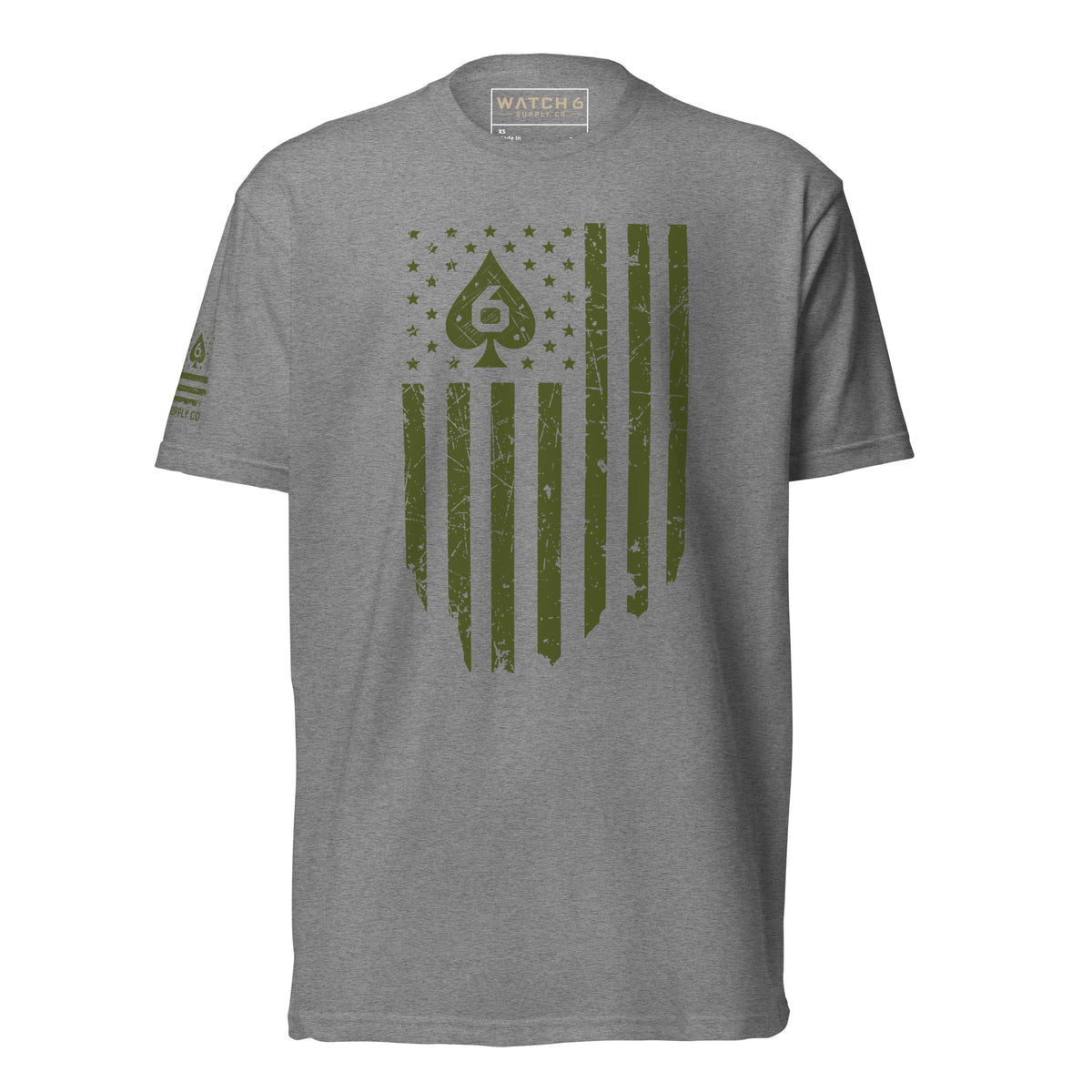 Watch Your Six Flag — Standard Issue T-Shirt — Dark Heather Gray, front view