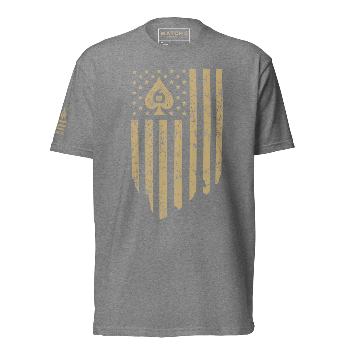 Watch Your Six Flag — Standard Issue T-Shirt — Dark Heather Gray, front view