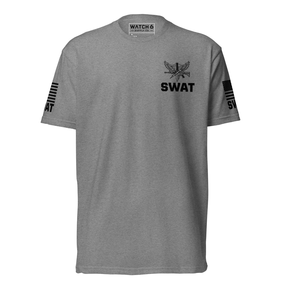 SWAT — Duty Wear T-Shirt (Flag & Sleeve Identifier) — Dark Heather Gray — Front view