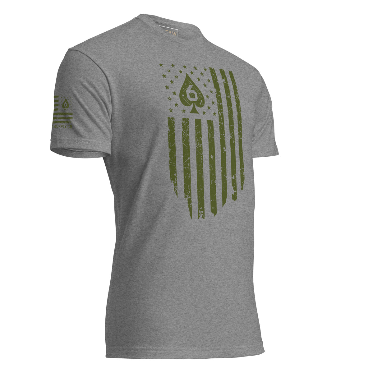 Watch Your Six Flag — Standard Issue T-Shirt — Dark Heather Gray, front-right view