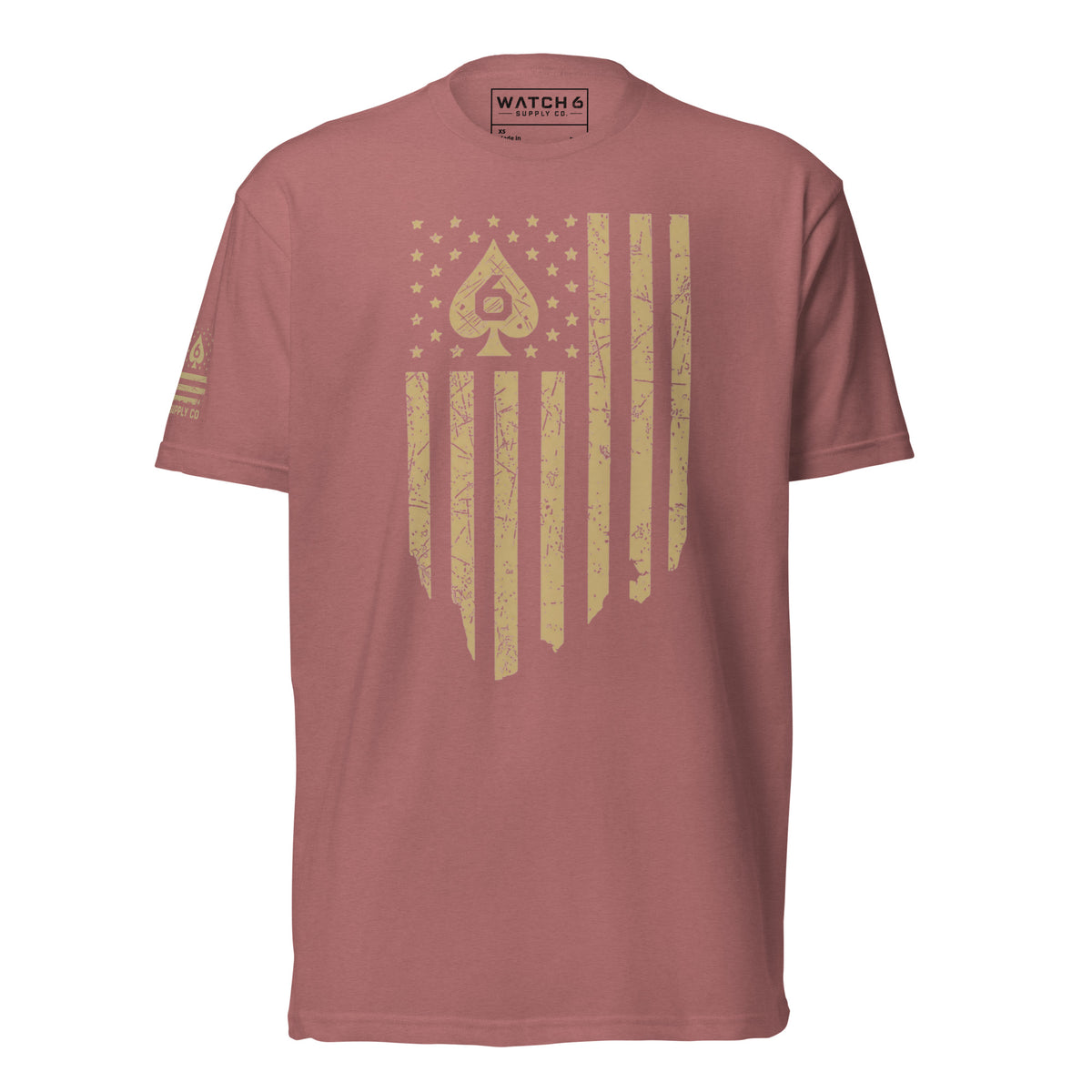 Watch Your Six Flag — Standard Issue T-Shirt — Heather Mauve, front view