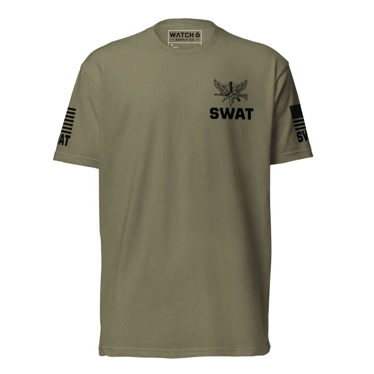 SWAT — Duty Wear T-Shirt (Flag & Sleeve Identifier) — Military Green — Front view
