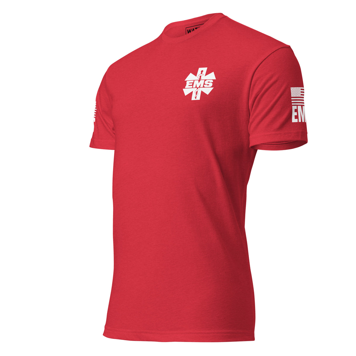 EMS — Duty Wear T-Shirt (Flag & Sleeve Identifier) — Red — Left front view