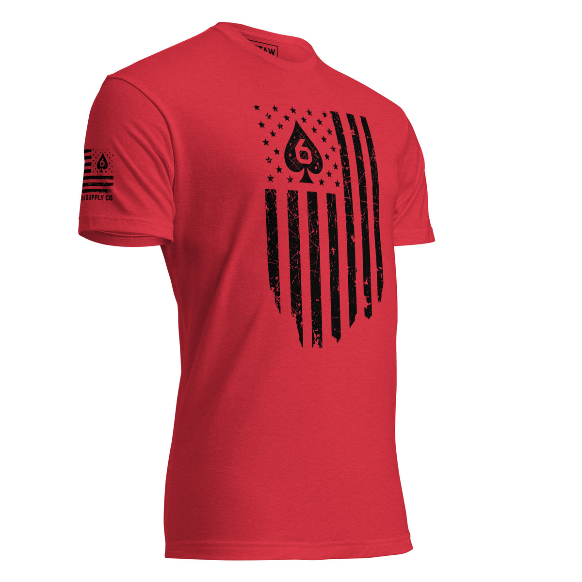 Watch Your Six Flag — Standard Issue T-Shirt — Red, front-right view