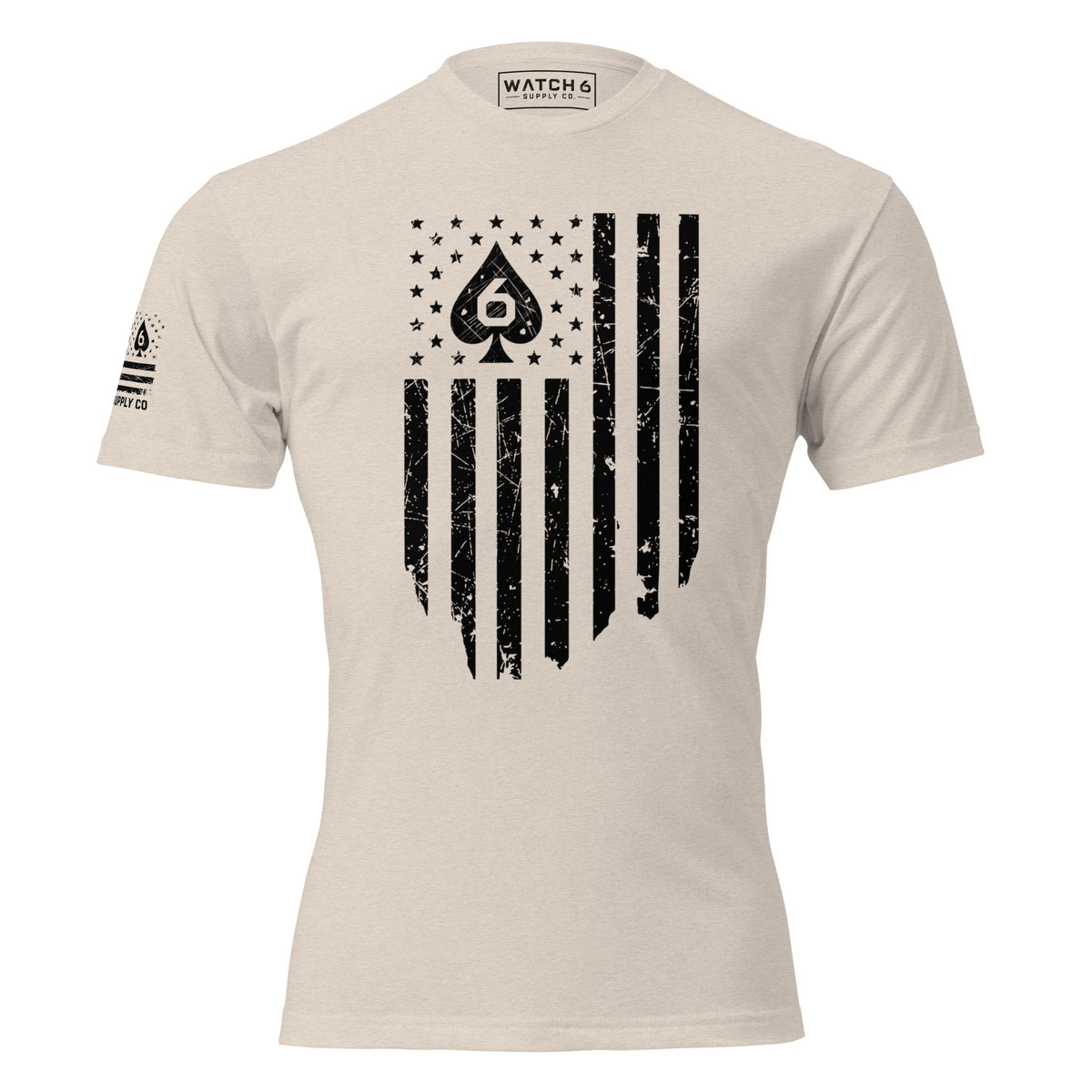 Watch Your Six Flag — Standard Issue T-Shirt — Sand, front view