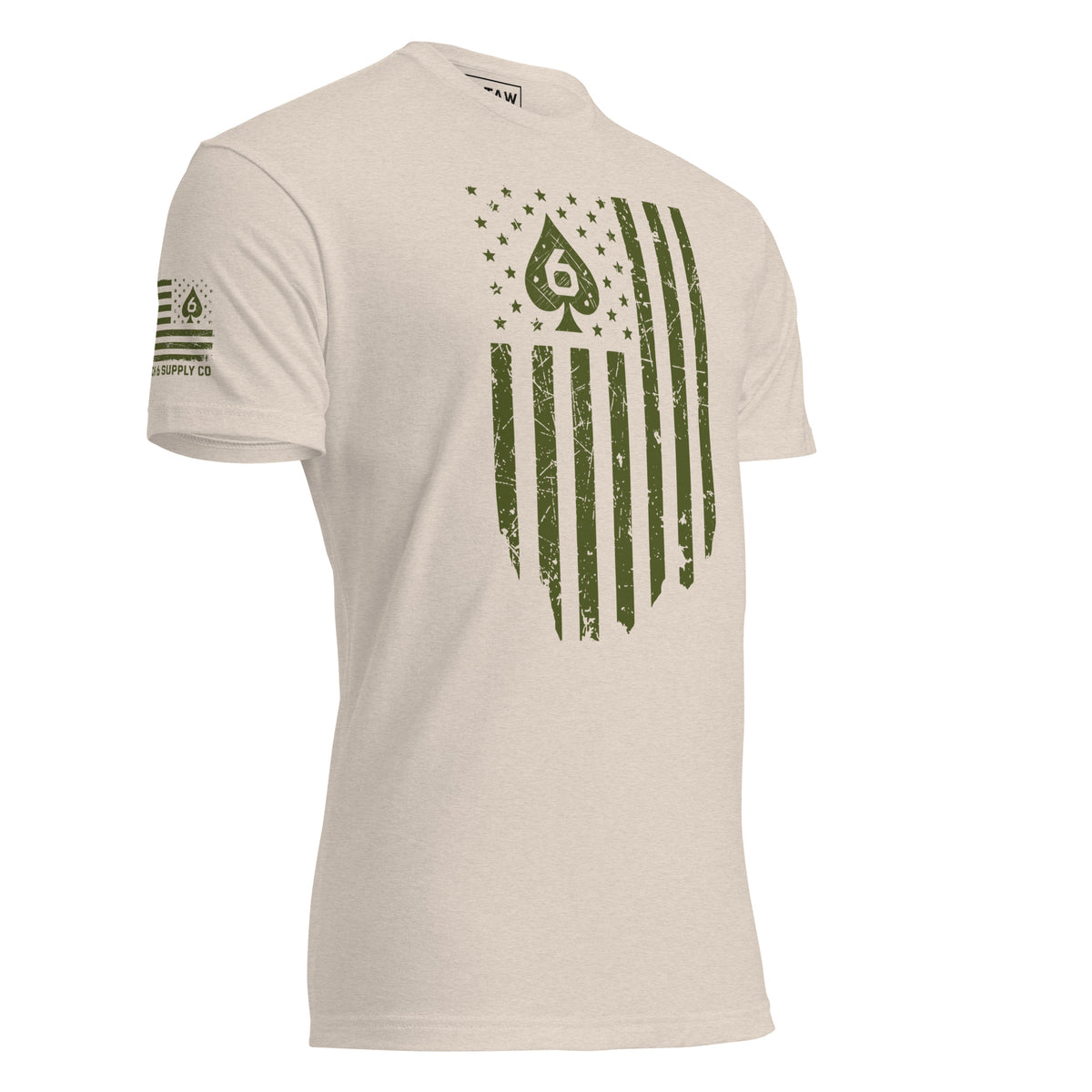 Watch Your Six Flag — Standard Issue T-Shirt — Sand, front-right view