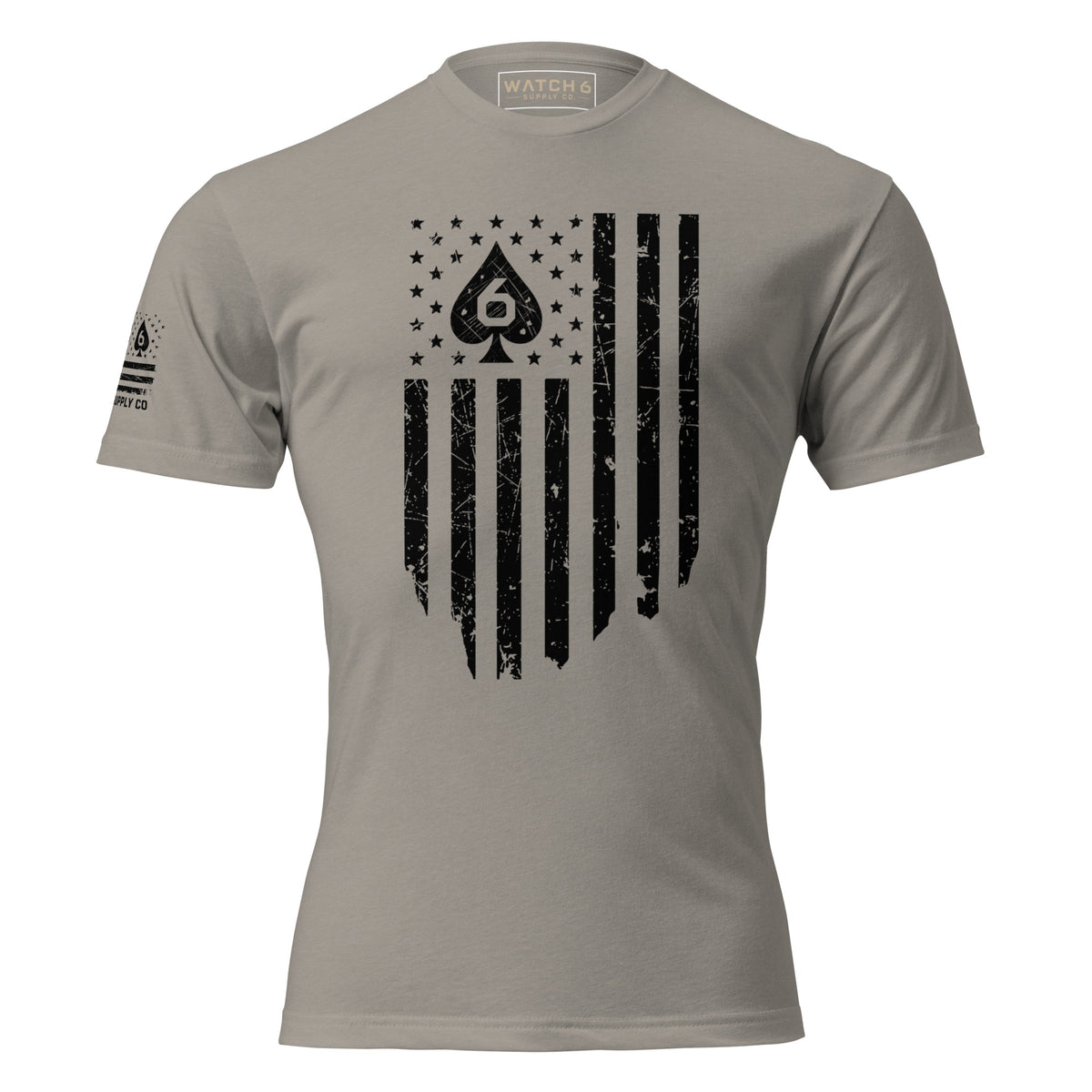 Watch Your Six Flag — Standard Issue T-Shirt — Stone Grey, front view