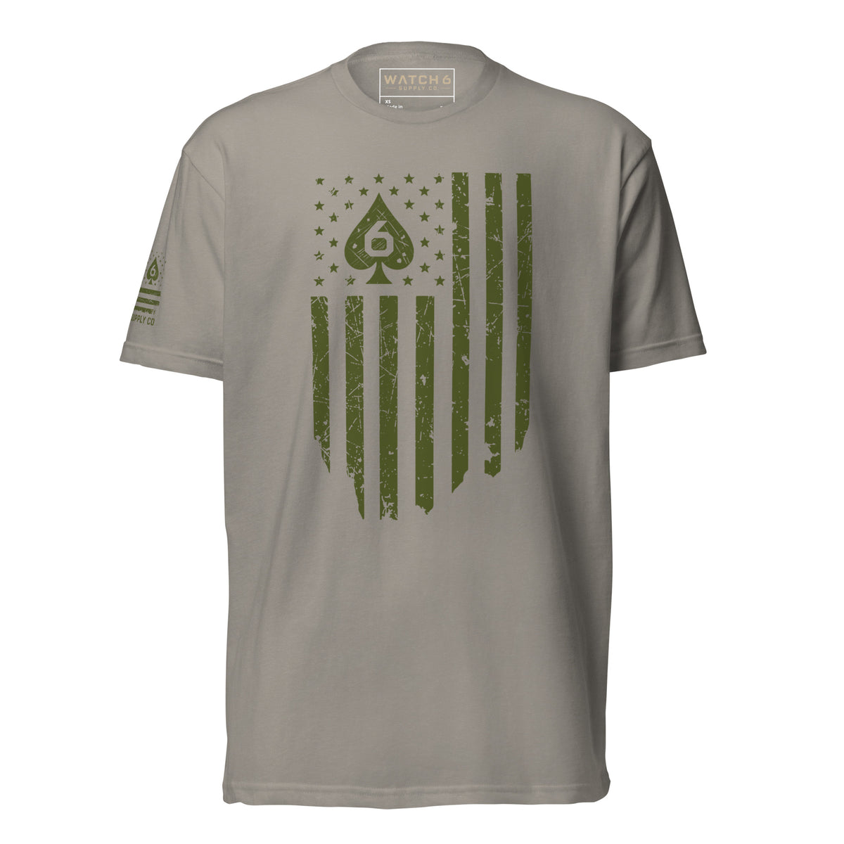 Watch Your Six Flag — Standard Issue T-Shirt — Stone Grey, front view