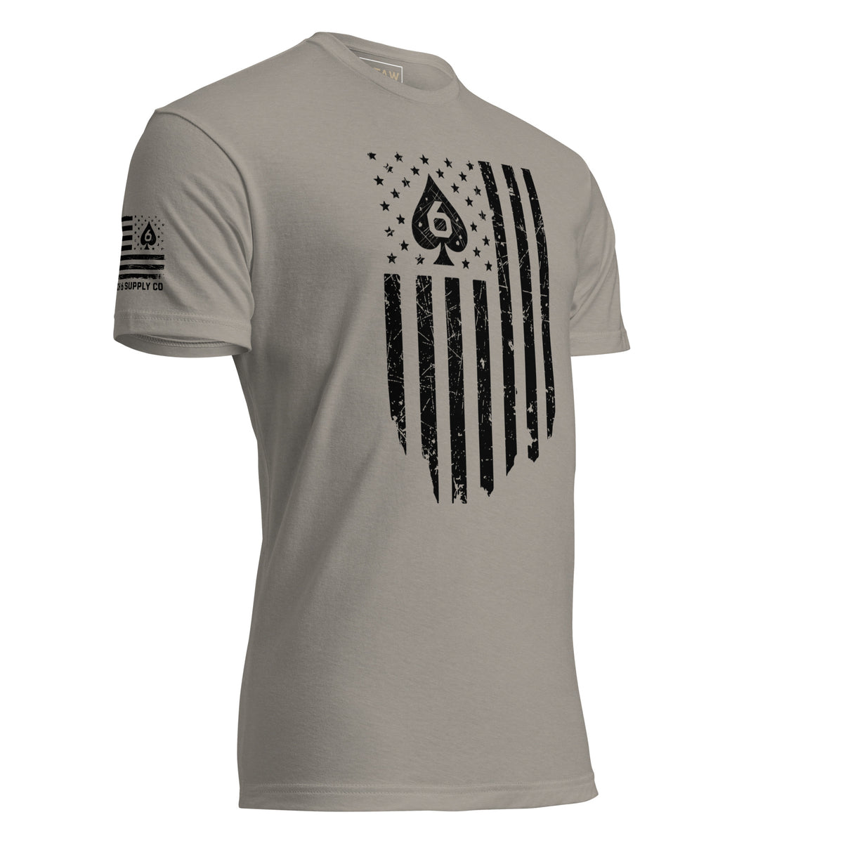 Watch Your Six Flag — Standard Issue T-Shirt — Stone Grey, front-right view