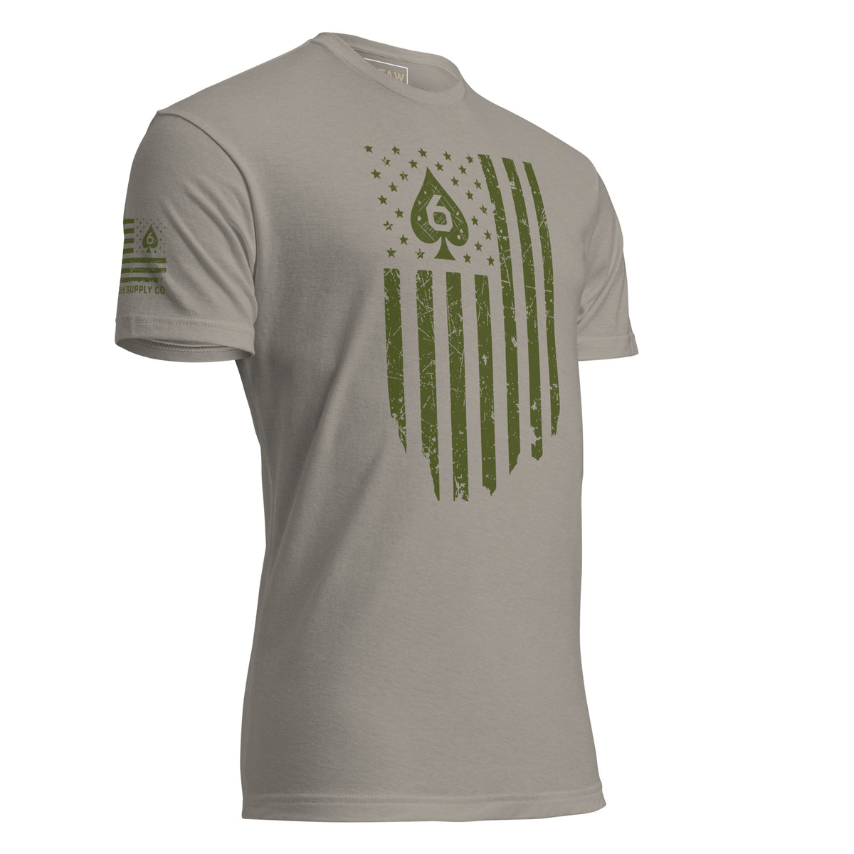 Watch Your Six Flag — Standard Issue T-Shirt — Stone Grey, front-right view