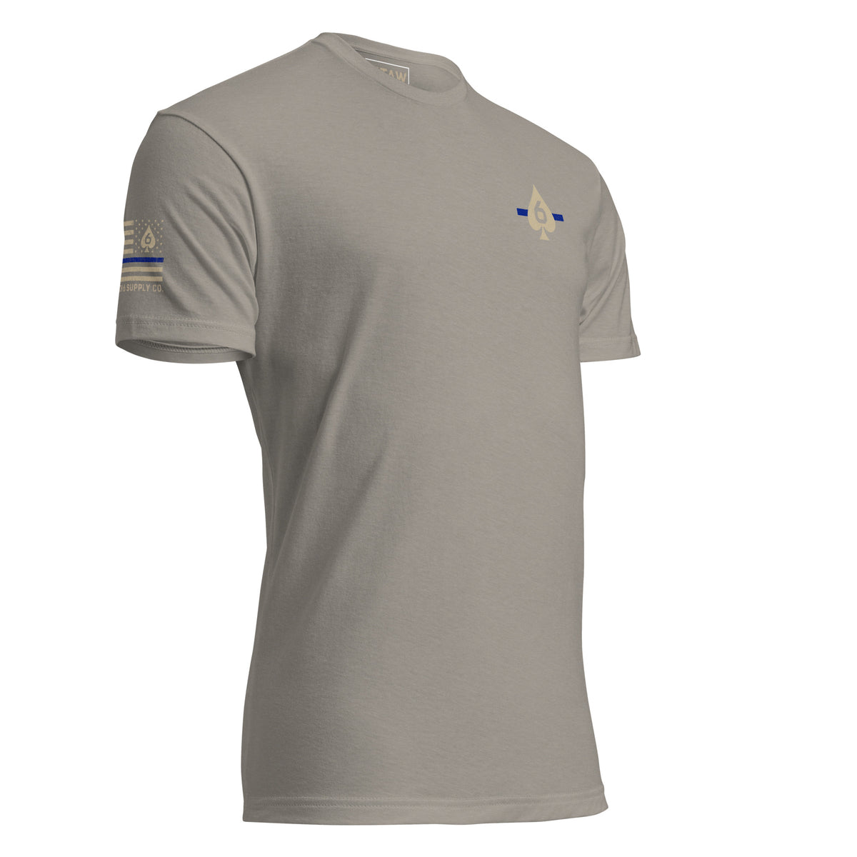 Thin Blue Line — Six of Spade — Honor Series T-Shirt — Stone Grey, front-right view