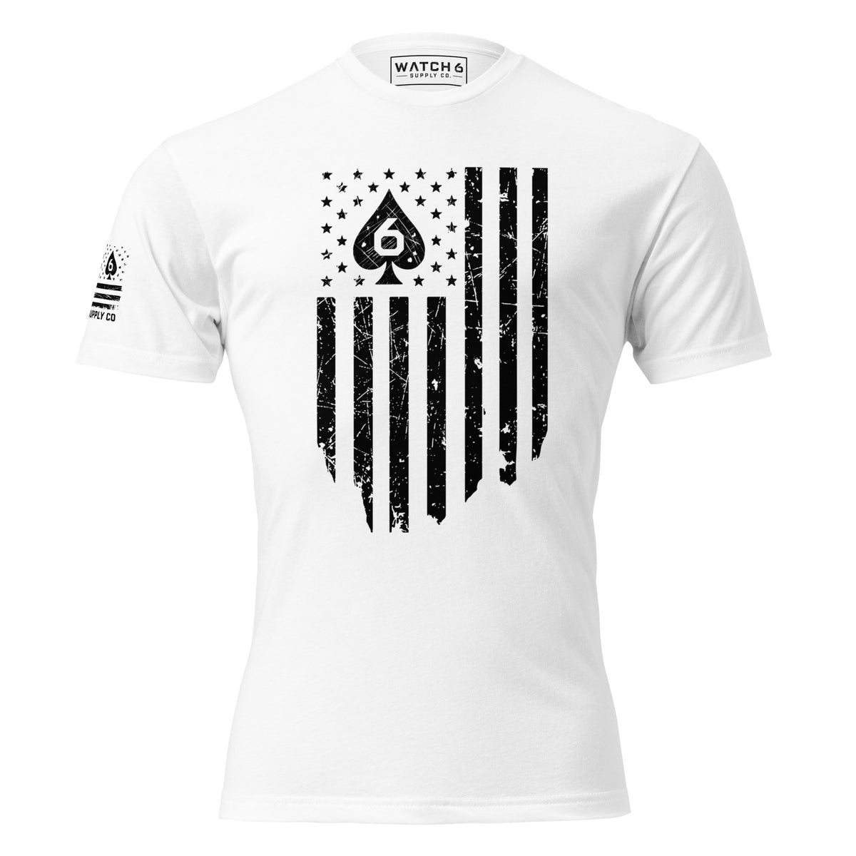Watch Your Six Flag — Standard Issue T-Shirt — White, front view