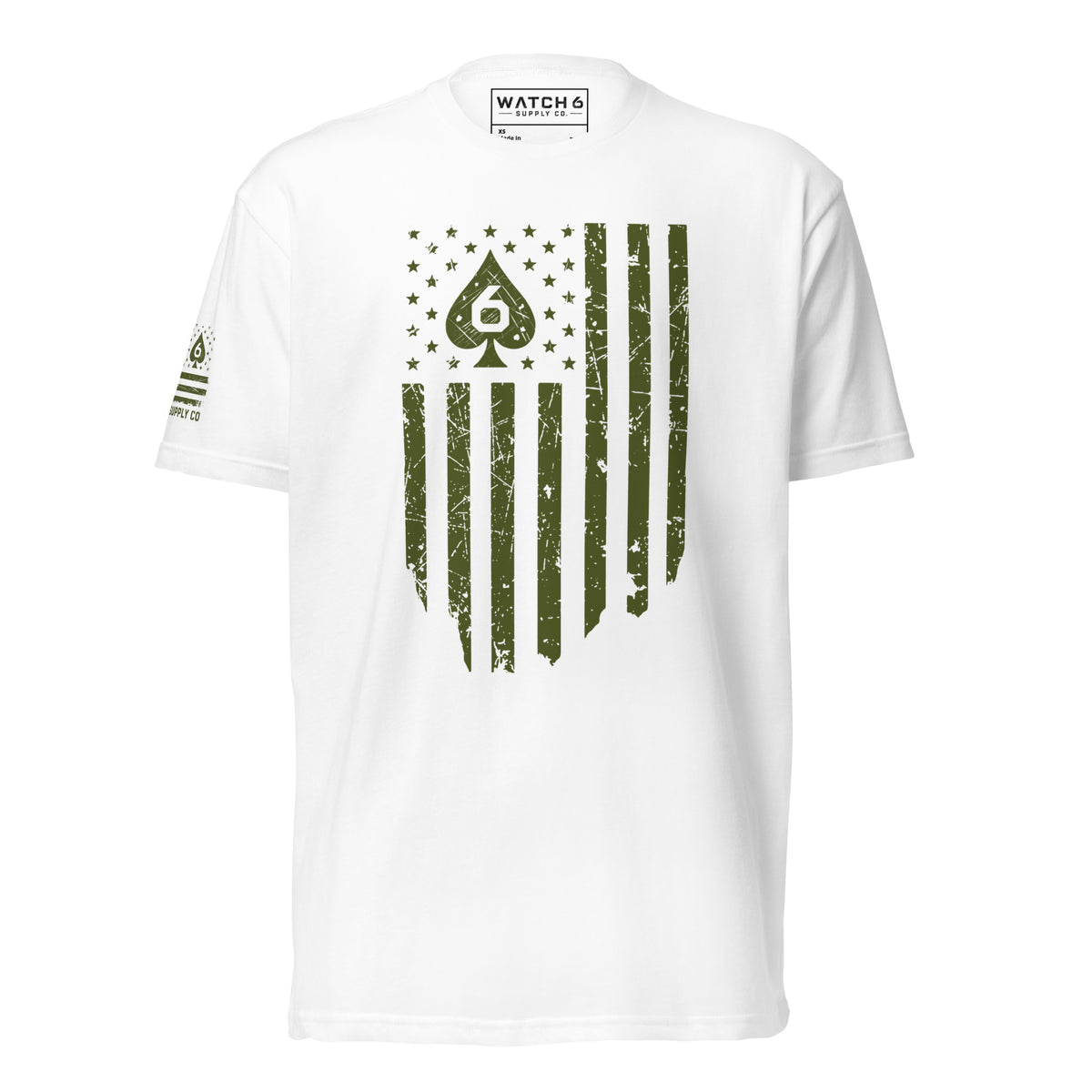 Watch Your Six Flag — Standard Issue T-Shirt — White, front view
