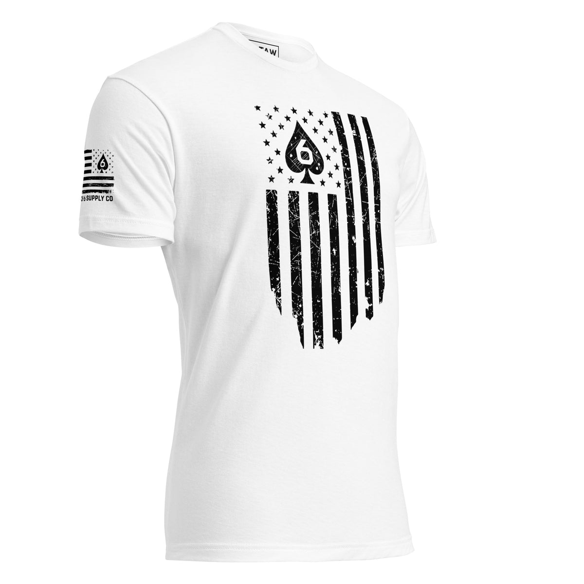 Watch Your Six Flag — Standard Issue T-Shirt — White, front-right view