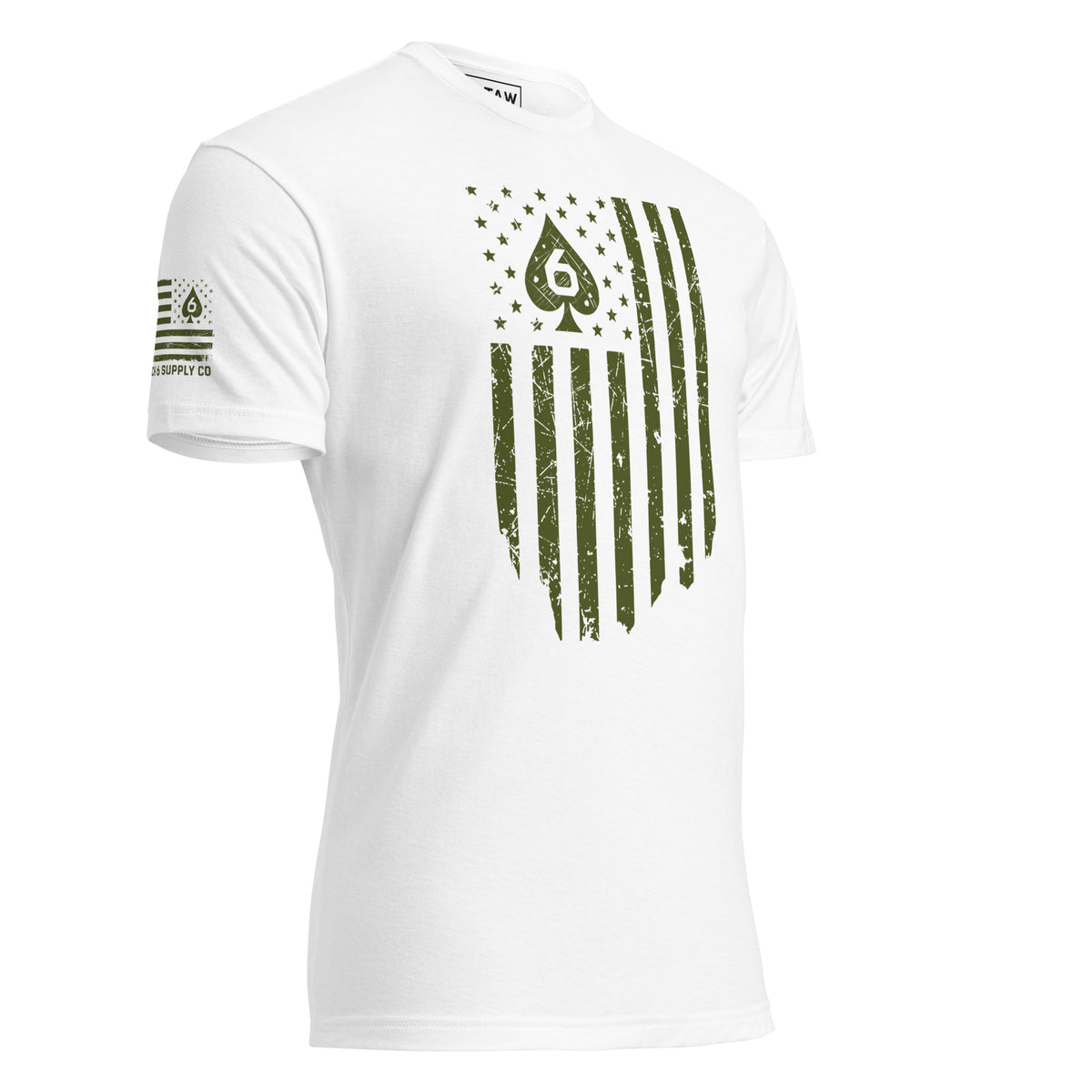 Watch Your Six Flag — Standard Issue T-Shirt — White, front-right view