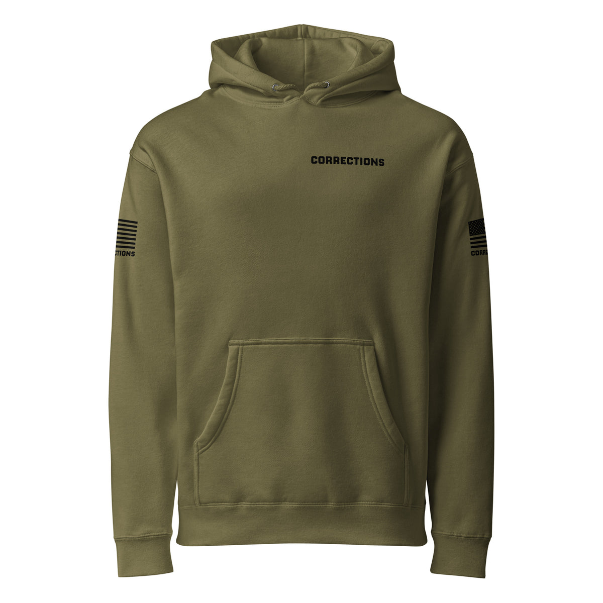 Corrections — Duty Wear Heavyweight Hoodie (Flag & Sleeve Identifier) — Army — Front view