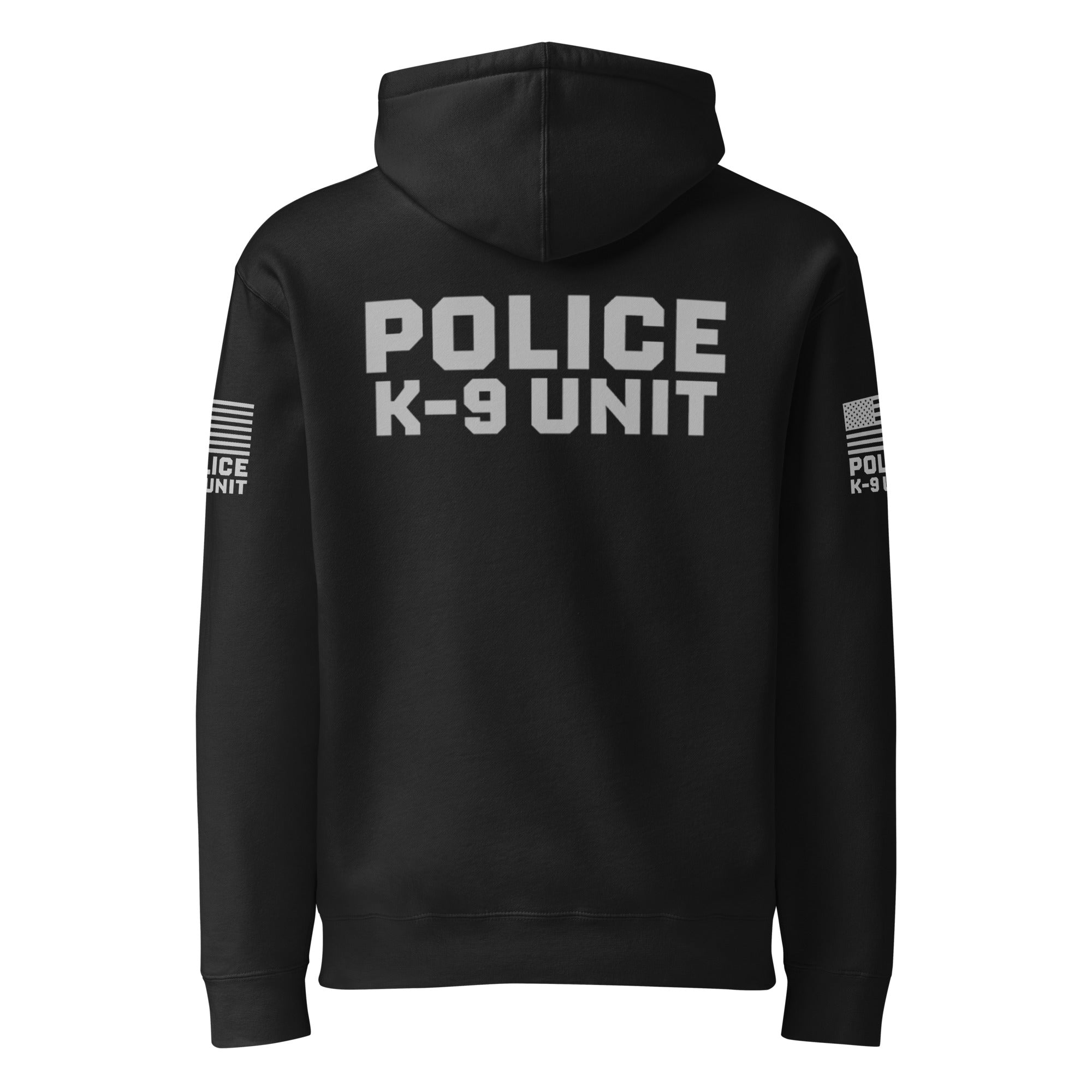 Police K-9 Unit - Heavyweight Duty Wear / RAID Hoodie (Flag & Sleeve Identifiers) in Black - back view