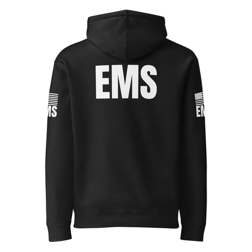 EMS — Duty Wear Heavyweight Hoodie (Flag & Sleeve Identifier) — Black — Back view