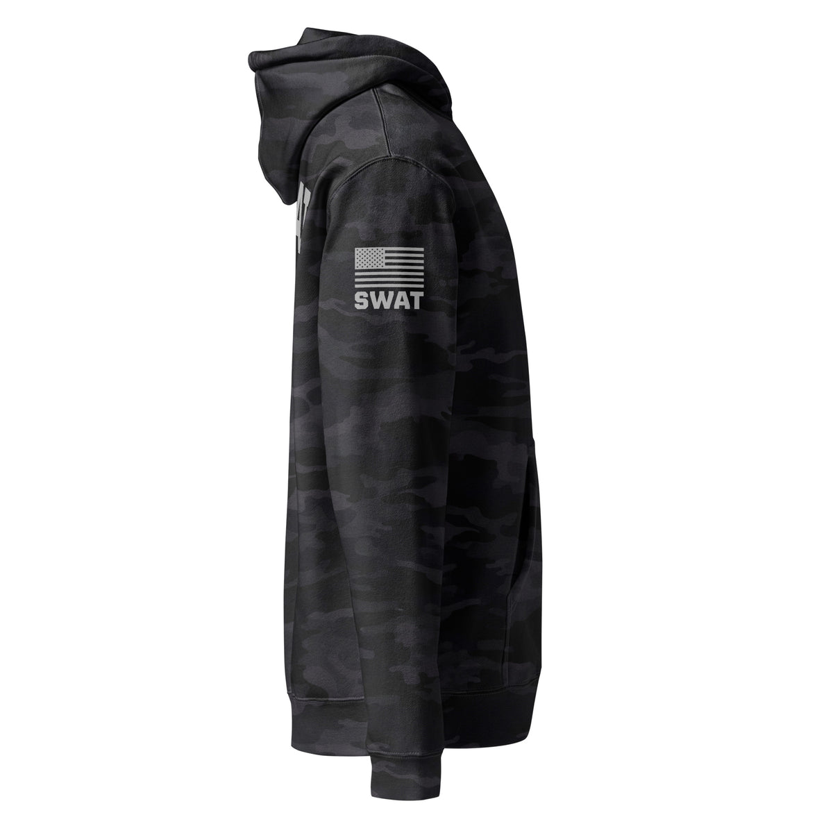 SWAT — Duty Wear Heavyweight Hoodie (Flag & Sleeve Identifier) — Black Camo — Right-side view