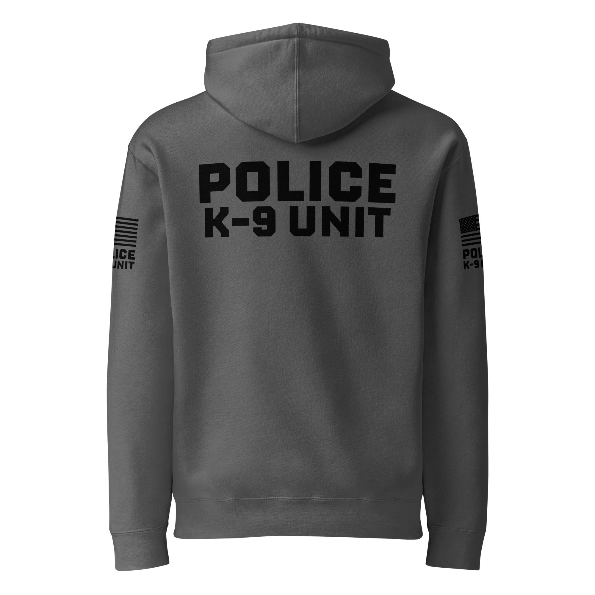 Police K-9 Unit - Heavyweight Duty Wear / RAID Hoodie (Flag & Sleeve Identifiers) in Charcoal Solid - back view