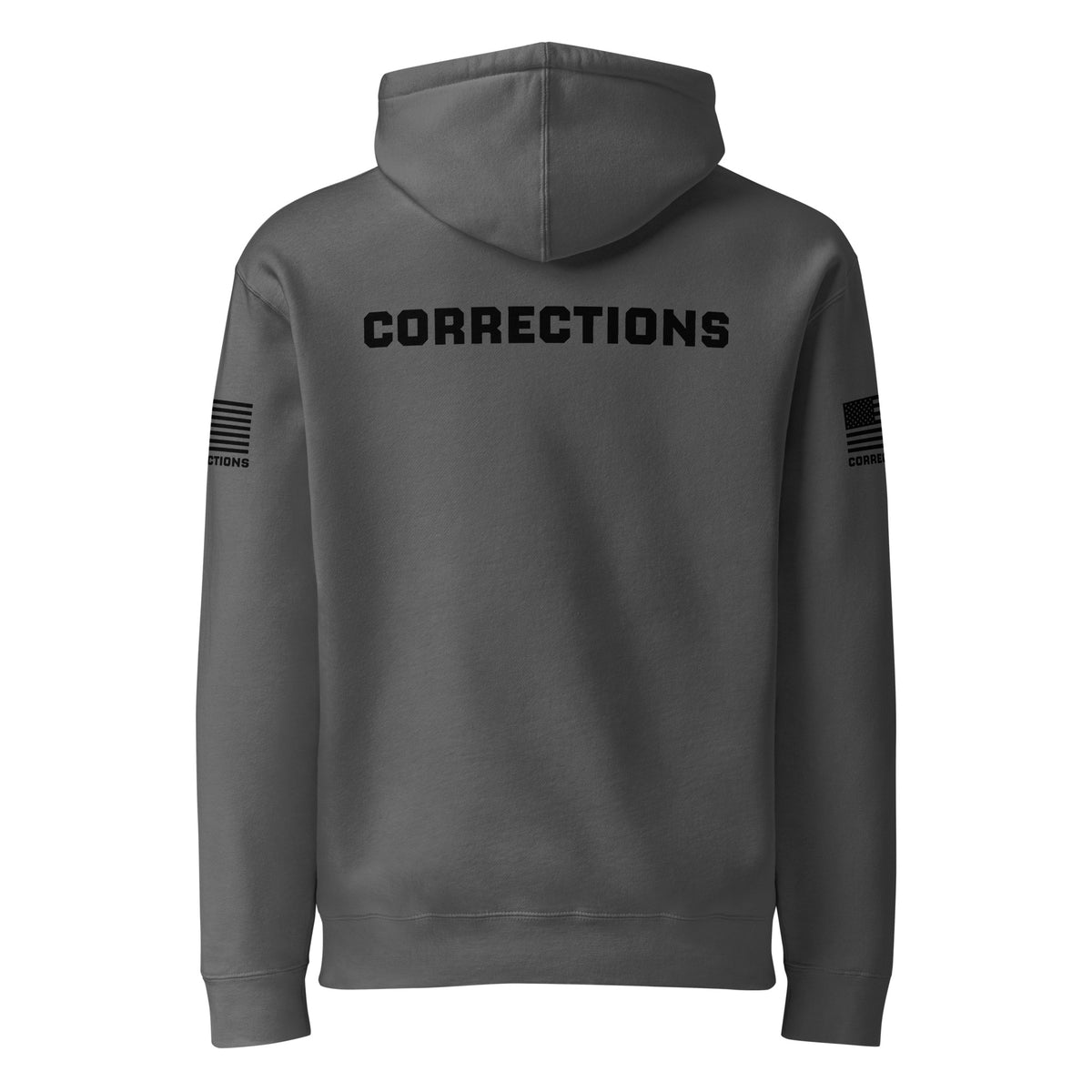 Corrections — Duty Wear Heavyweight Hoodie (Flag & Sleeve Identifier) — Charcoal Solid — Back view