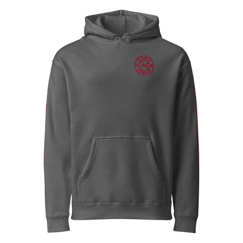 Fire Rescue heavyweight duty hoodie with full sleeve identifiers in Charcoal Solid, front view