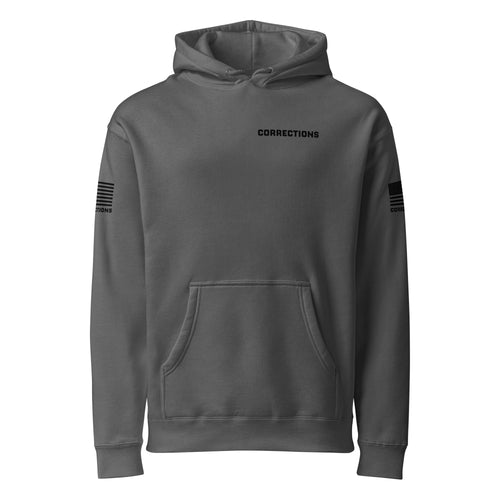 Corrections — Duty Wear Heavyweight Hoodie (Flag & Sleeve Identifier) — Charcoal Solid — Front view