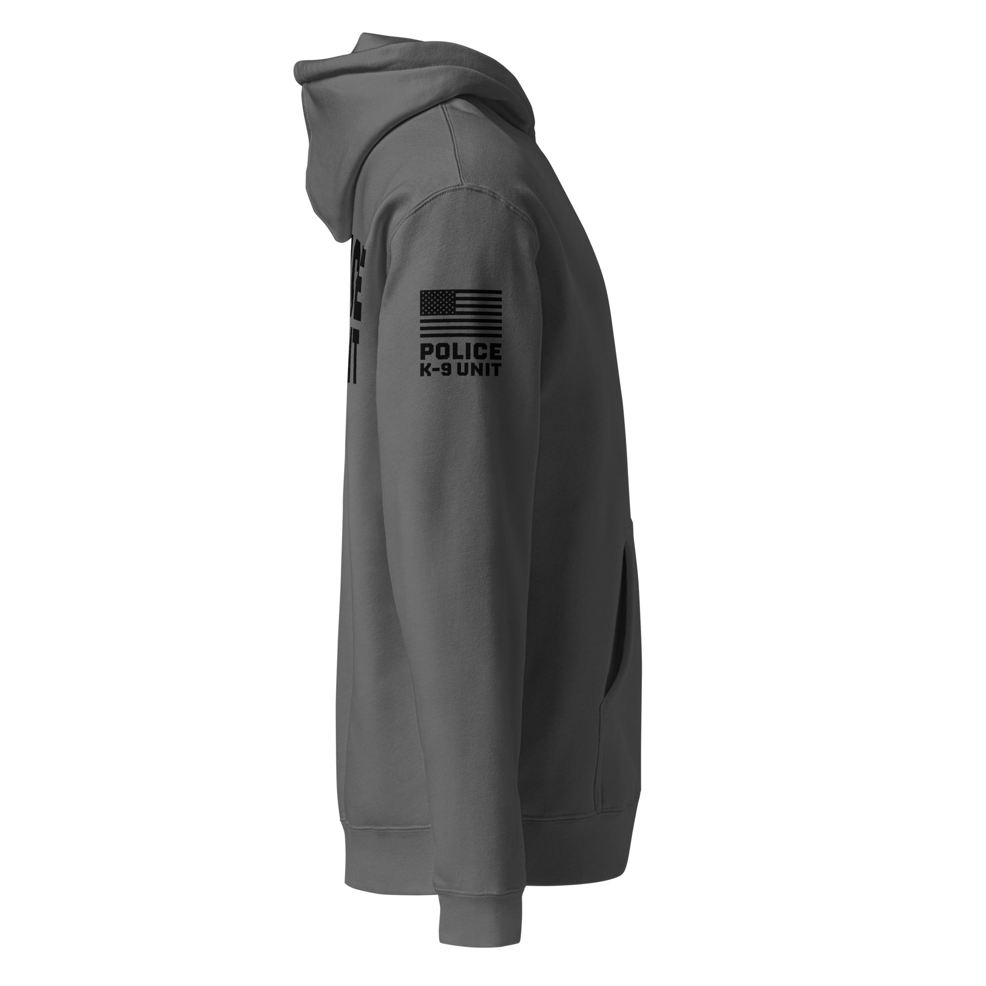 Police K-9 Unit - Heavyweight Duty Wear / RAID Hoodie (Flag & Sleeve Identifiers) in Charcoal Solid - right-side view