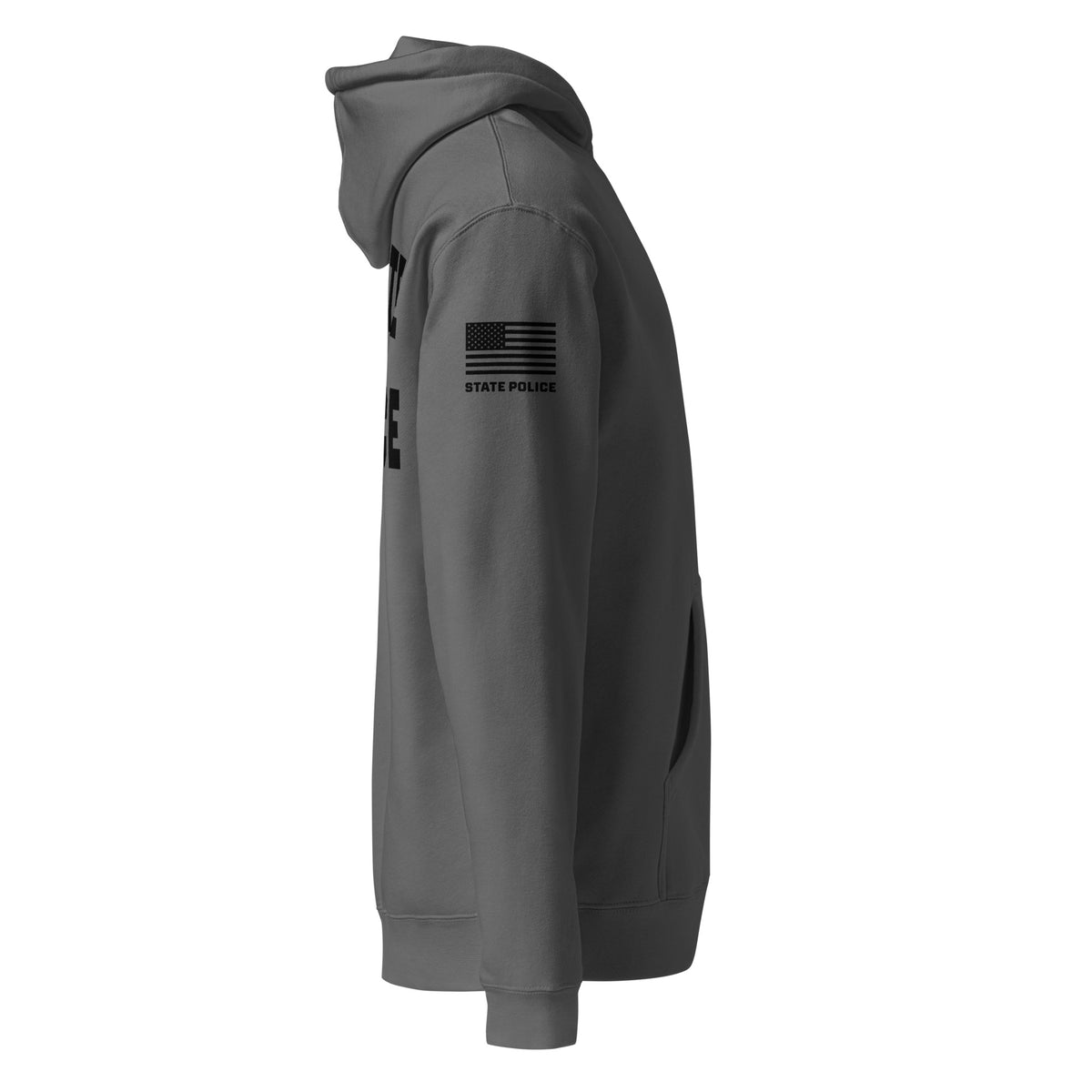 State Police — Duty Wear Heavyweight Hoodie (Flag & Sleeve Identifier) — Charcoal Solid — Right-side view