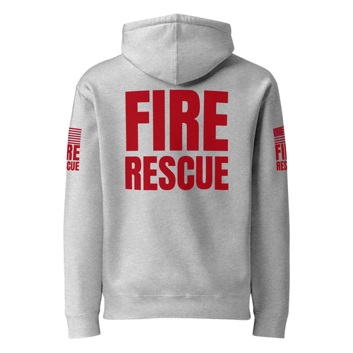 Fire Rescue heavyweight duty hoodie with dual sleeve identifiers in Grey Heather, back view