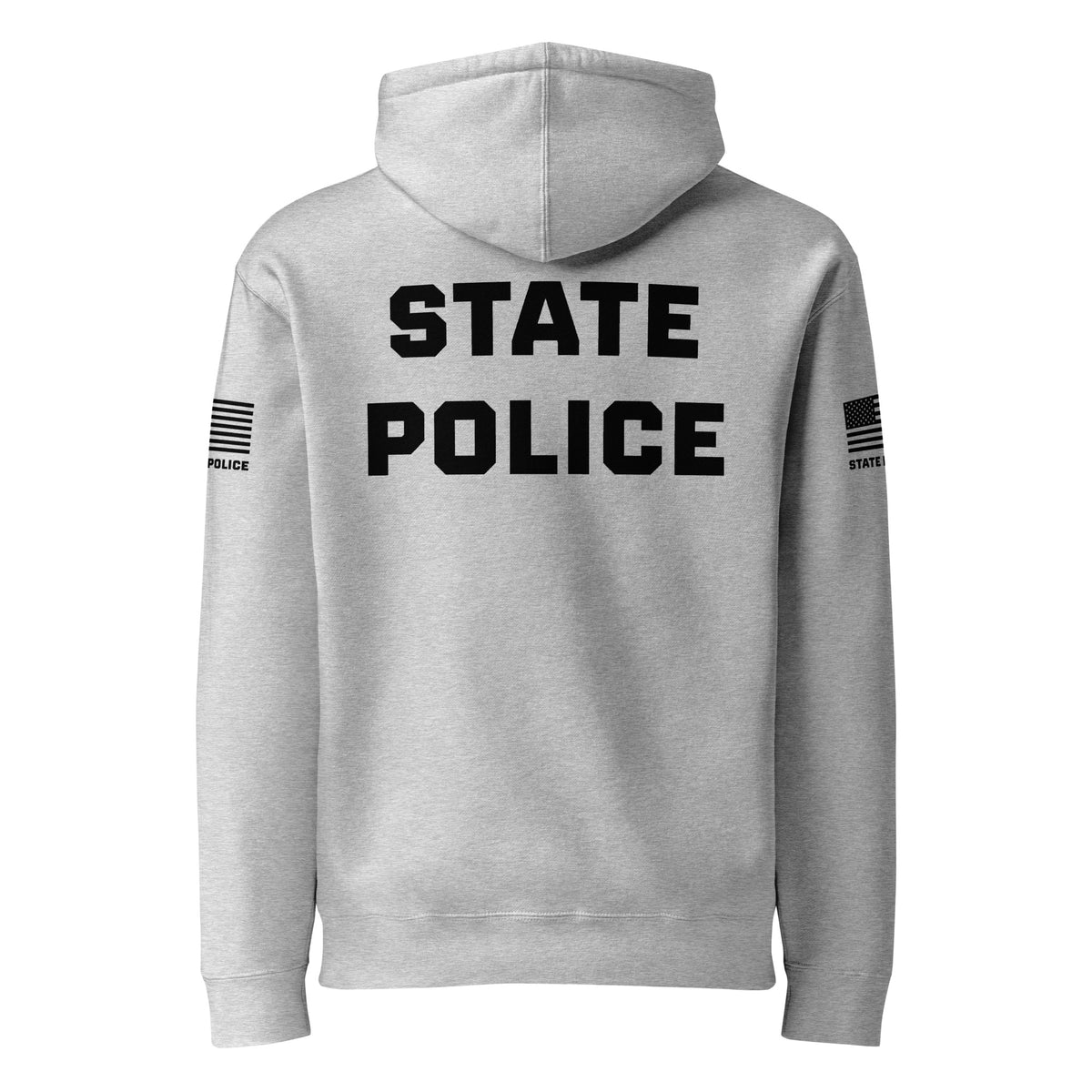 State Police — Duty Wear Heavyweight Hoodie (Flag & Sleeve Identifier) — Grey Heather — Back view