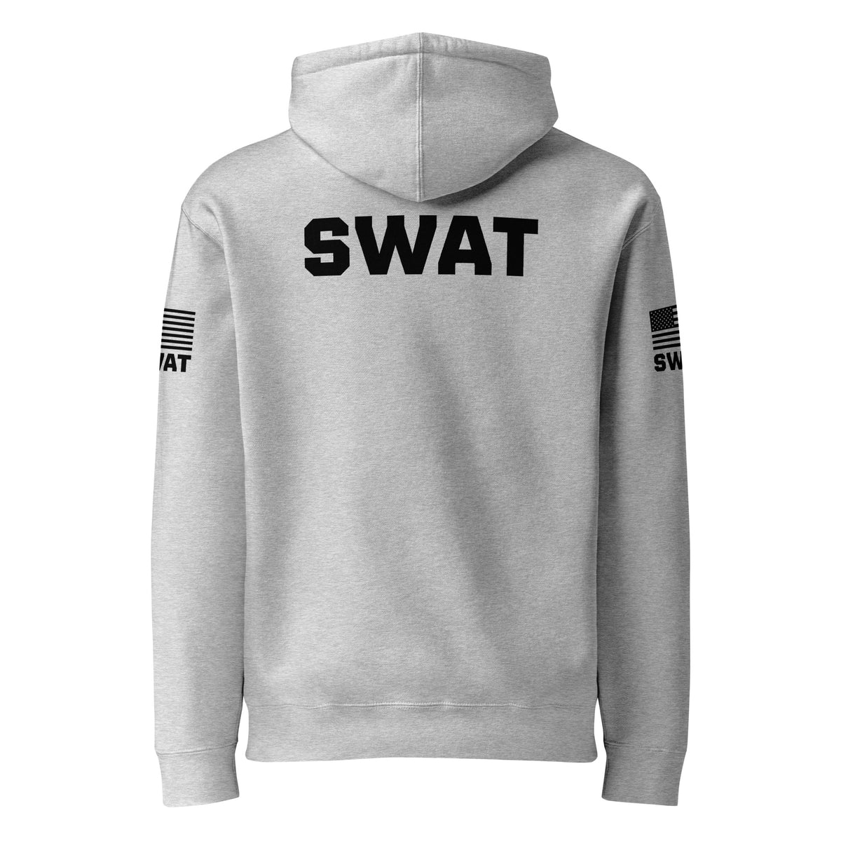 SWAT — Duty Wear Heavyweight Hoodie (Flag & Sleeve Identifier) — Grey Heather — Back view