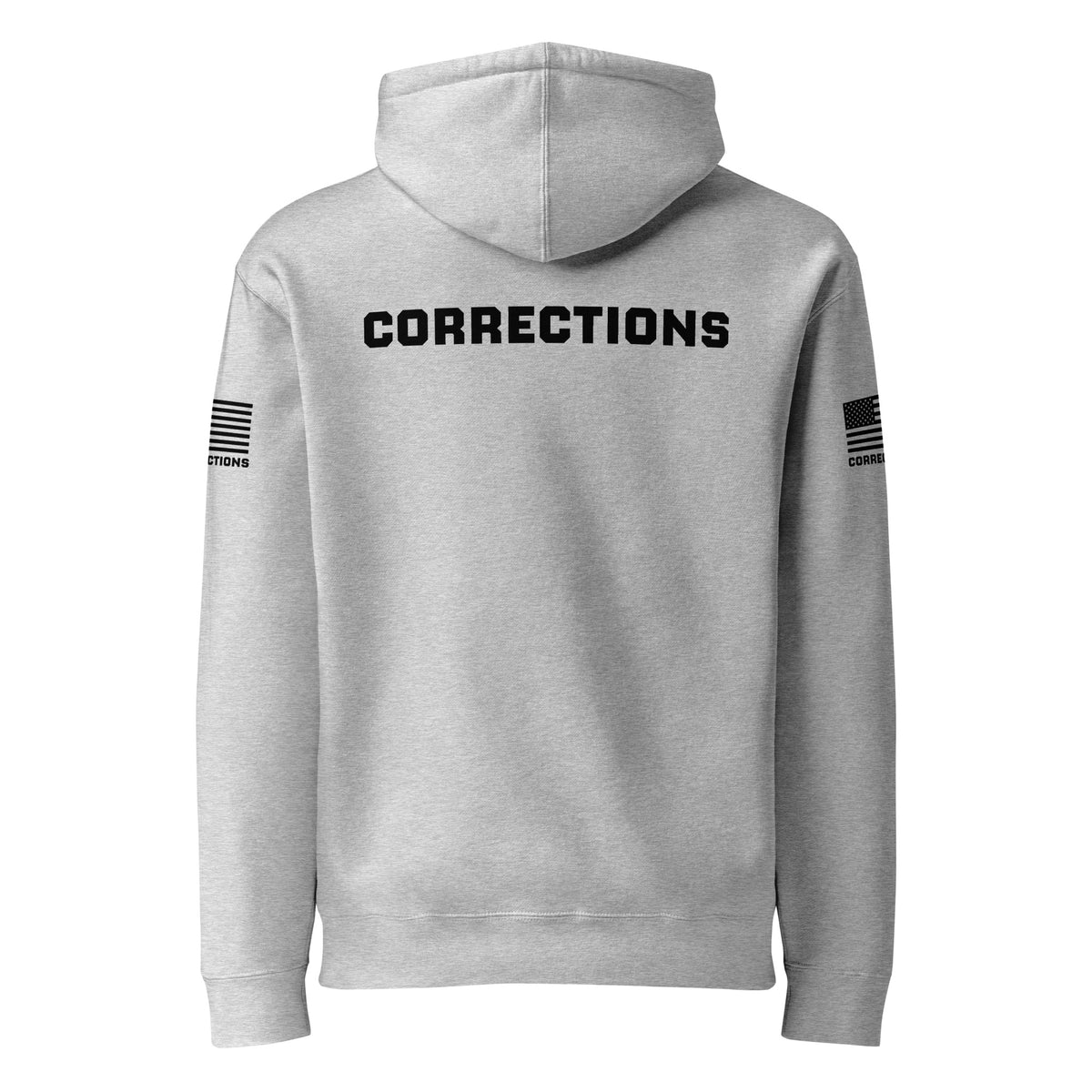 Corrections — Duty Wear Heavyweight Hoodie (Flag & Sleeve Identifier) — Grey Heather — Back view