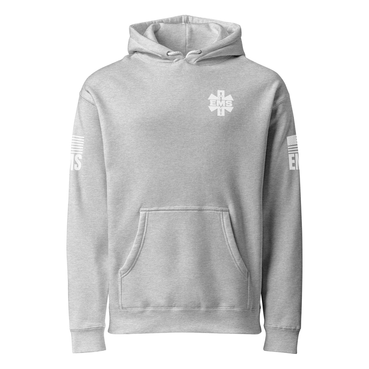 EMS — Duty Wear Heavyweight Hoodie (Flag & Sleeve Identifier) — Grey Heather — Front view