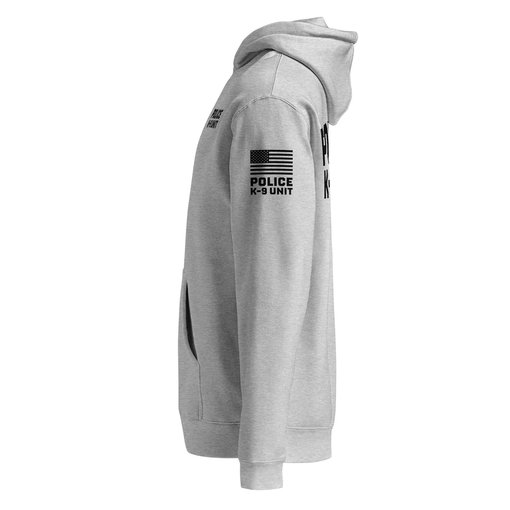 Police K-9 Unit - Heavyweight Duty Wear / RAID Hoodie (Flag & Sleeve Identifiers) in Grey Heather - left-side view