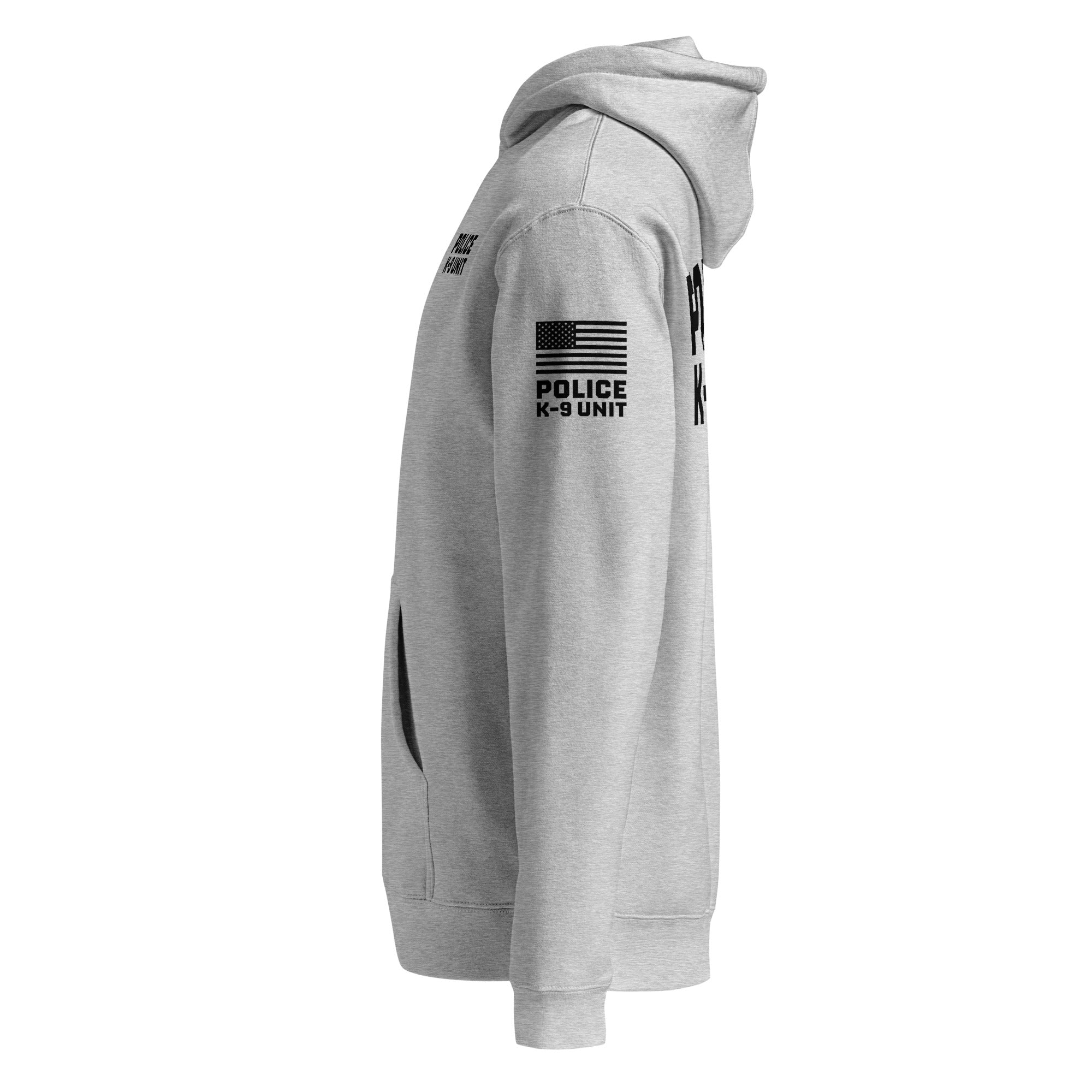 Police K-9 Unit - Heavyweight Duty Wear / RAID Hoodie (Flag & Sleeve Identifiers) in Grey Heather - left-side view